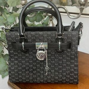 Michael Kors Hamilton Small Logo Embossed Washed Denim Satchel